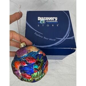 Discovery Channel Hand Blown Glass Christmas Ornament Fish Multicolor Ball